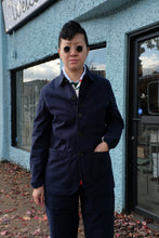 Load image into Gallery viewer, Universal Works - Bakers Chore Jacket - Navy Nebraska Cotton - closed buttons
