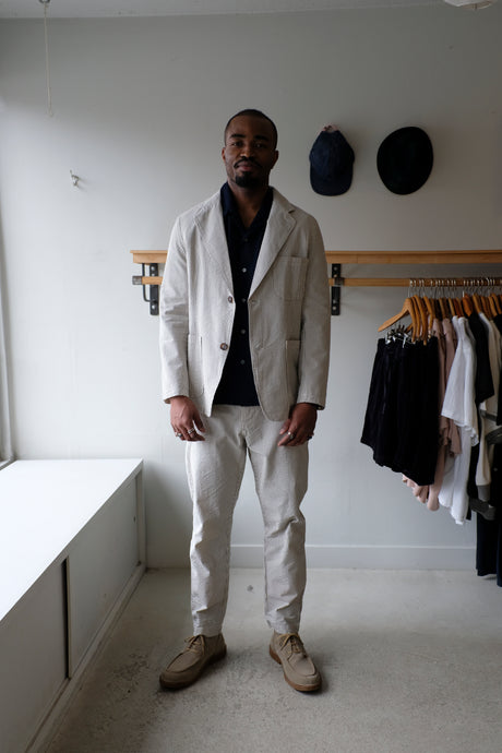 Universal Works - Two Button Jacket - Grey Stripe - front