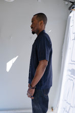 Load image into Gallery viewer, Universal works - Road Shirt - Navy Stripe Linen - side
