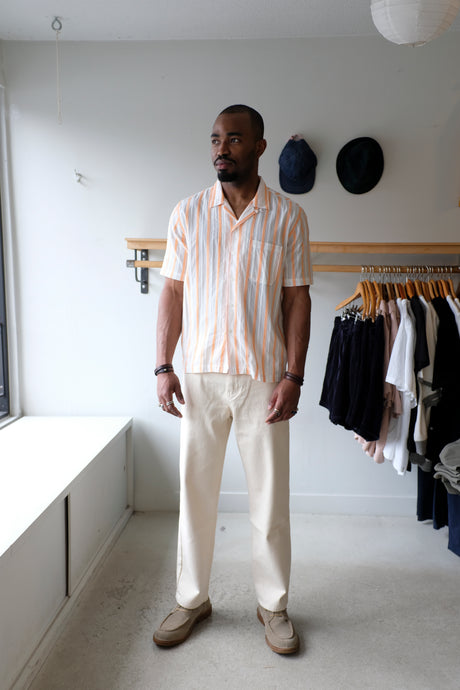 Universal Works - Road Shirt - Road Shirt - White/Orange Stripe - front