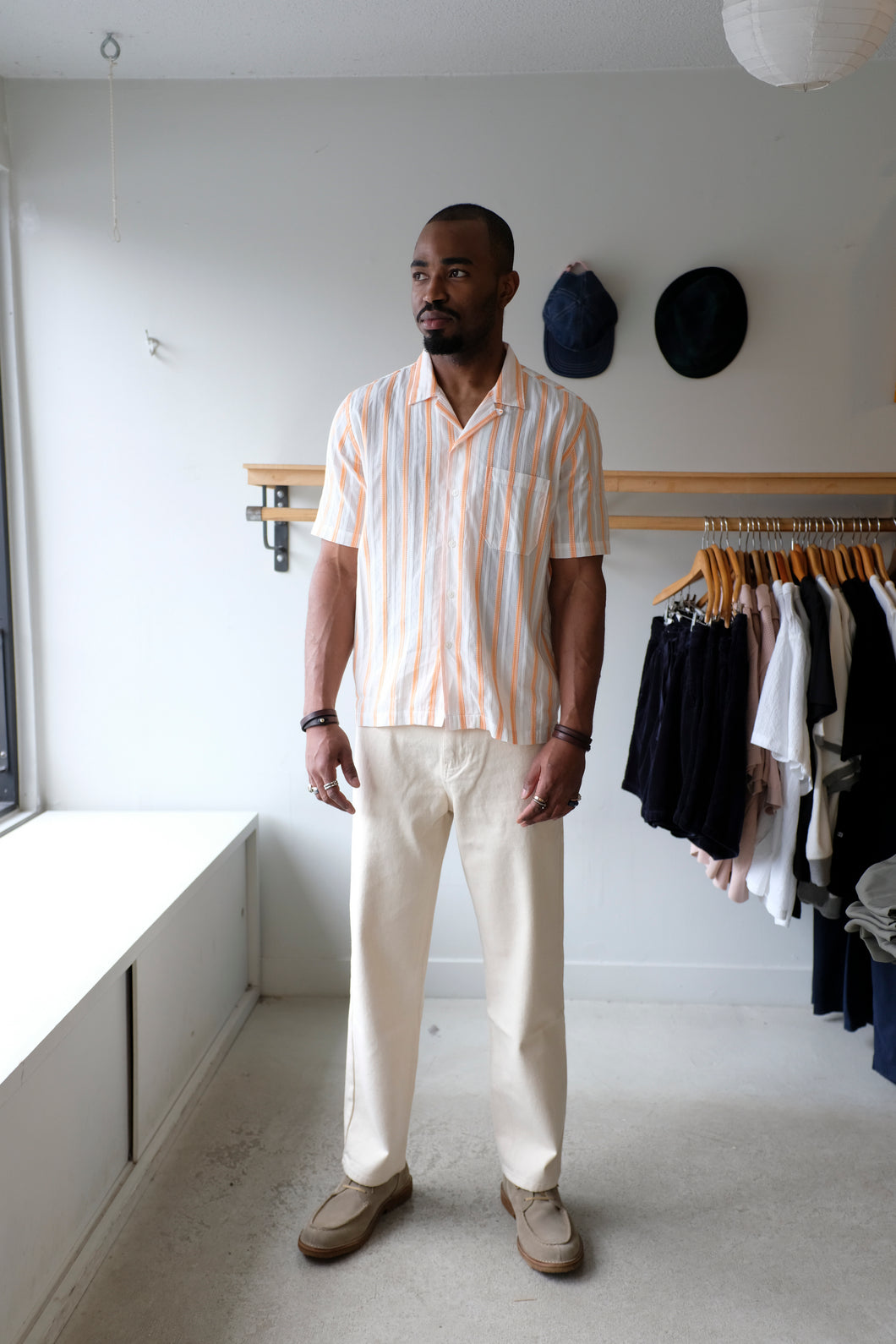 Universal Works - Road Shirt - Road Shirt - White/Orange Stripe - front