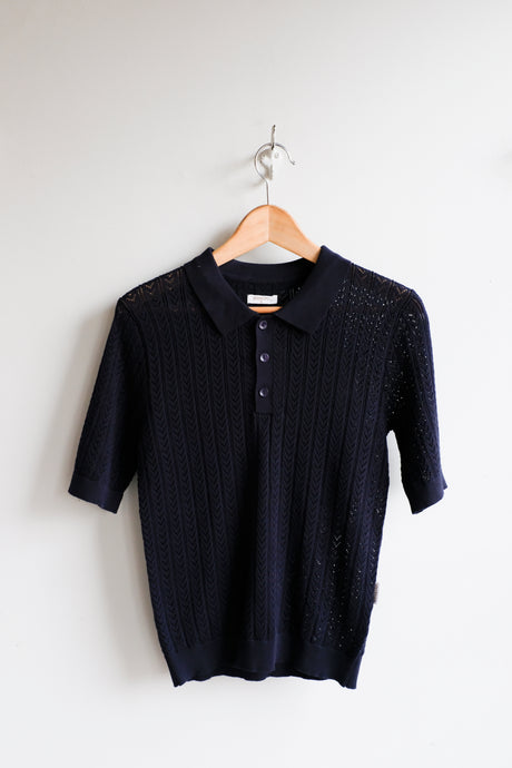Wemoto - Feli Knit Polo - Navy Blue - flat front