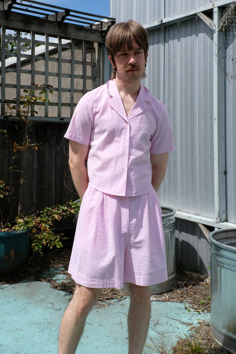 Wemoto - Minou Seersucker Shirt - Odile Seersucker Shorts - Light Pink - front