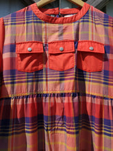 Load image into Gallery viewer, W&#39;menswear Summer Fortune Pocket Dress - Plaid - front closeup detail of 3 chest pockets
