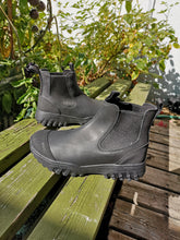 Load image into Gallery viewer, Woden Magda Rubber Track Boot - Black/Black Sole - sides and front toe of boots
