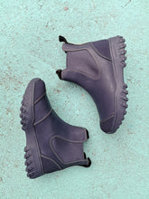 Load image into Gallery viewer, Woden Magda Rubber Track Boot - Navy/Coffee Cream - flat of sides of boots
