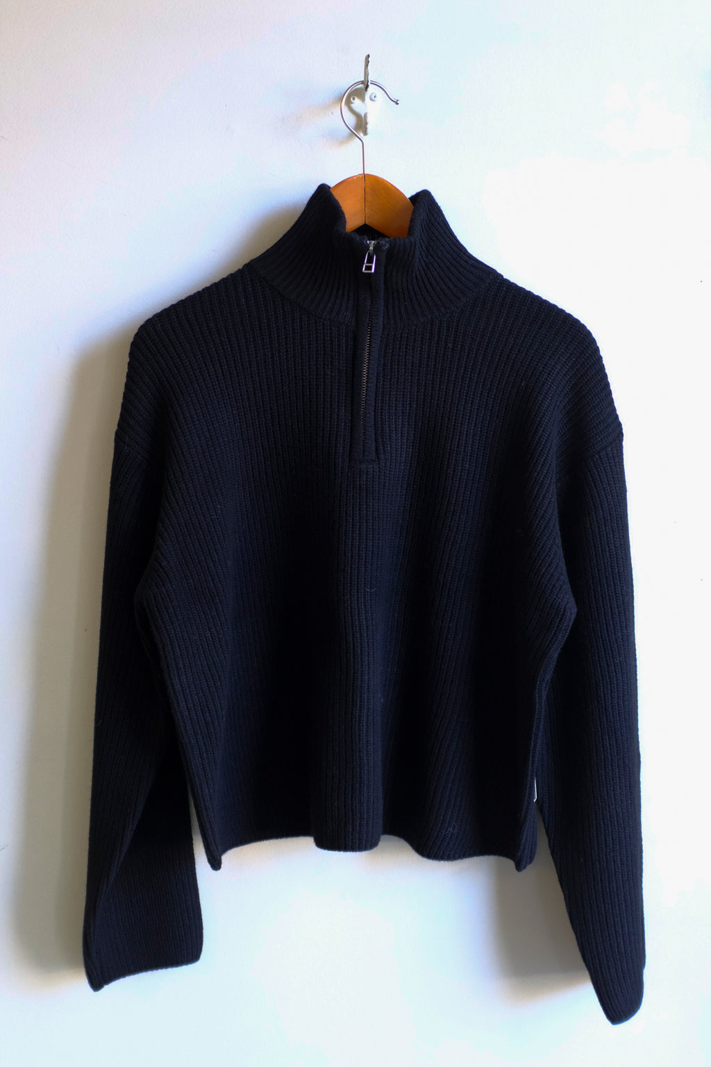 Woodbird - Fang Half Zip Knit Sweater - Black - flat front