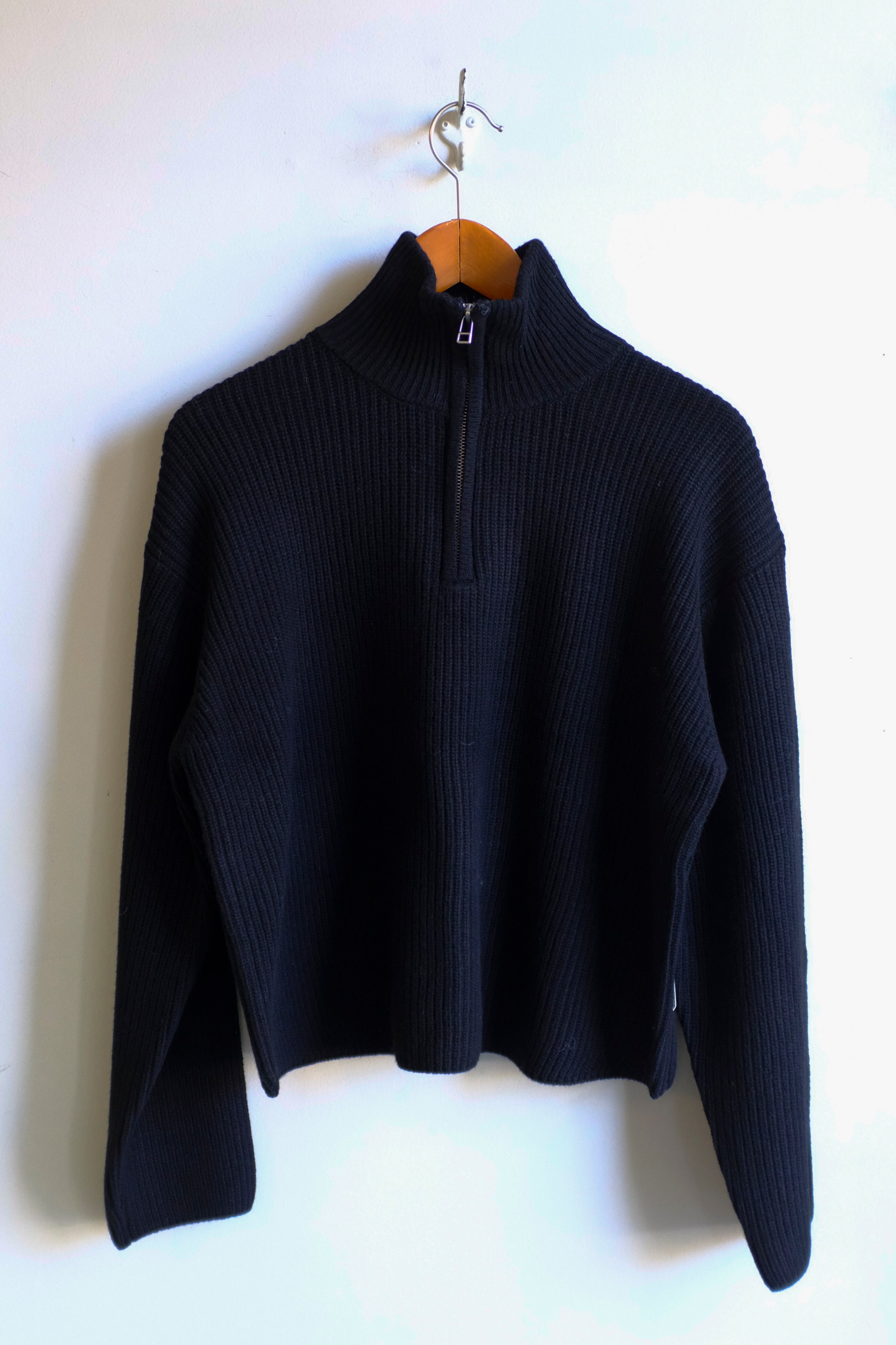 Woodbird - Fang Half Zip Knit Sweater - Black - flat front