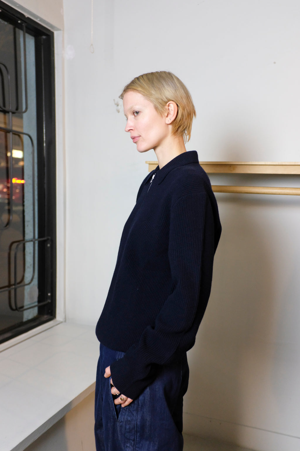 Woodbird - Fang Half Zip Knit Sweater - Black - flat side