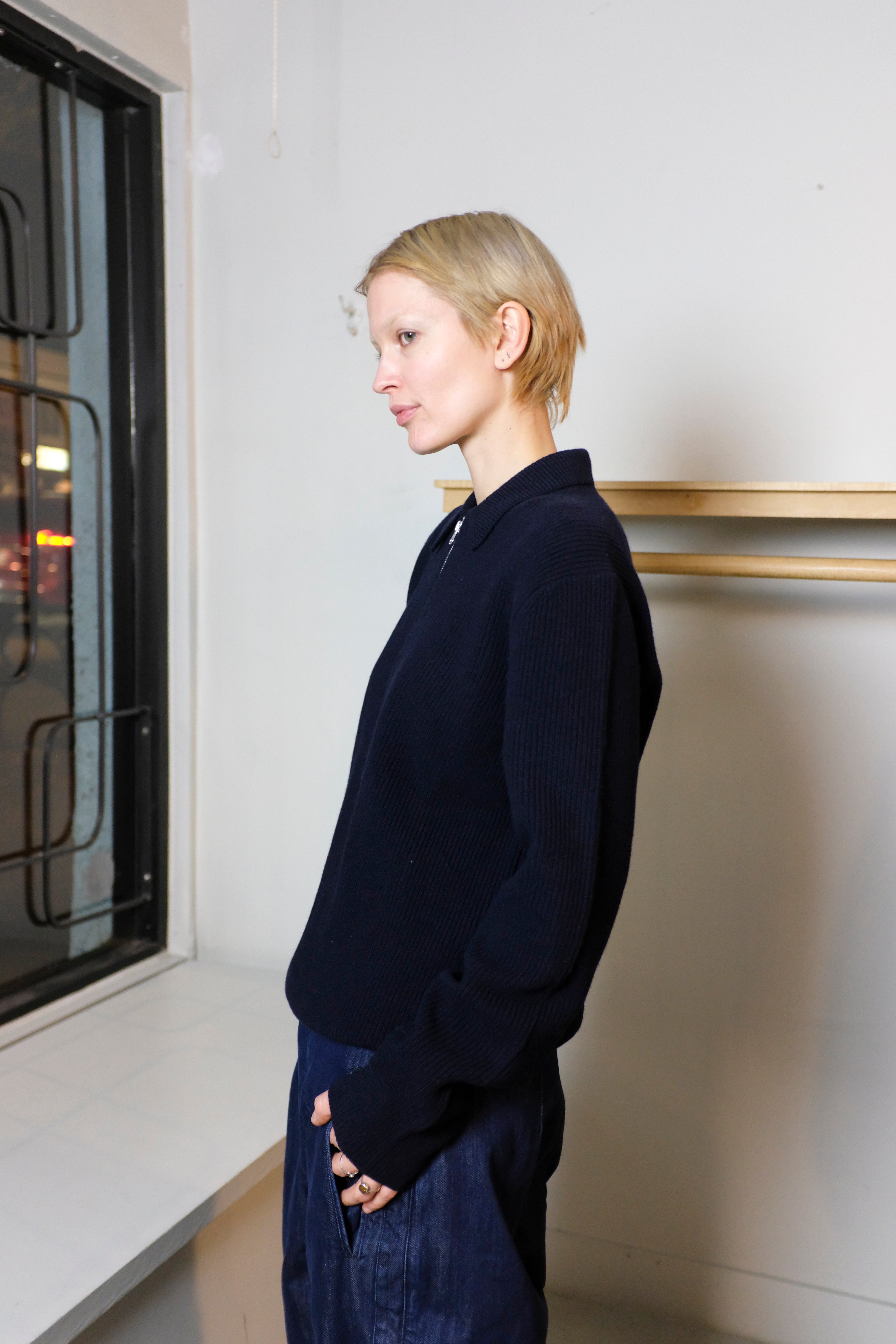 Woodbird - Fang Half Zip Knit Sweater - Black - flat side