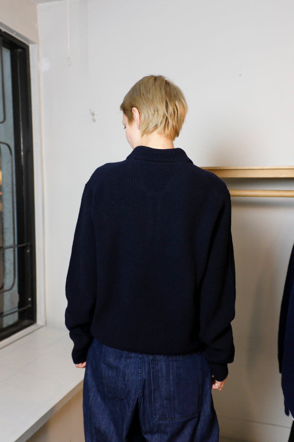 Woodbird - Fang Half Zip Knit Sweater - Black - flat back