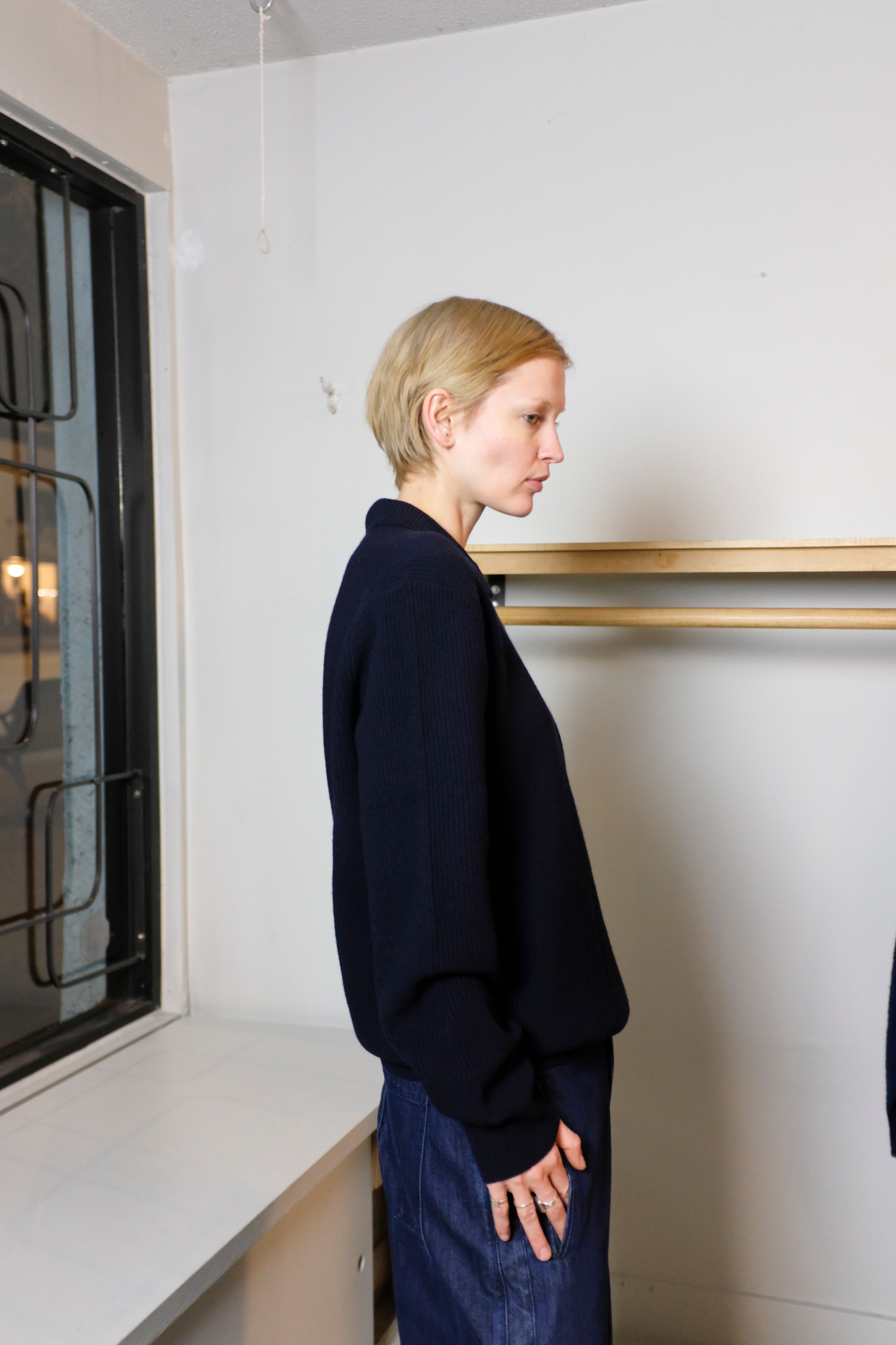 Woodbird - Fang Half Zip Knit Sweater - Black - flat side