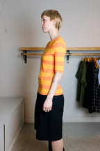 YMC - Charlotte Short Sleeve Top - Orange/Yellow Stripes - Side