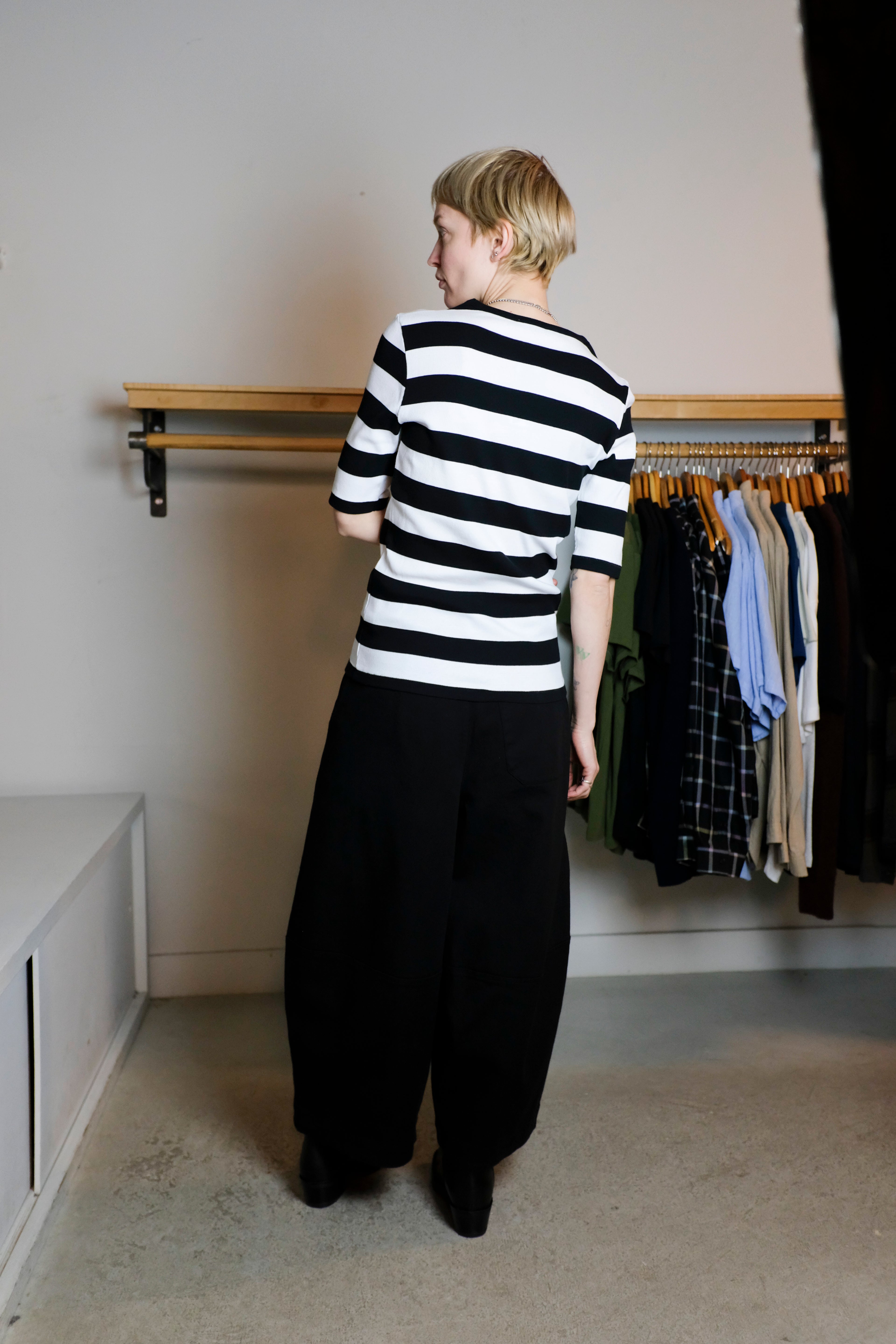 YMC - Charlotte Short Sleeve Top - Black/White Stripes - Back
