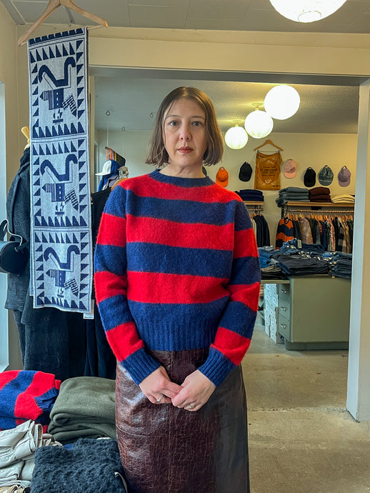 YMC - Jets Stripes Sweater - Blue/Red Stripes - front