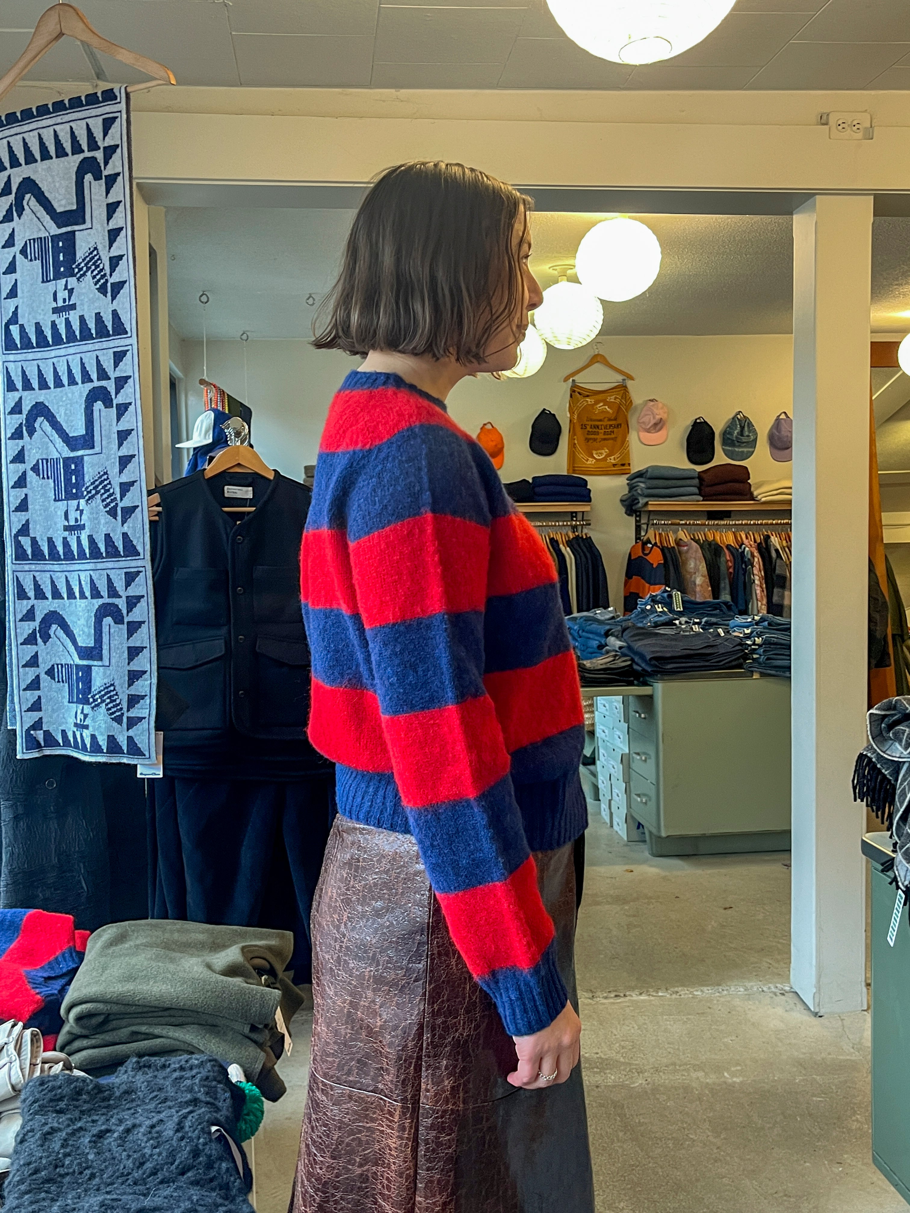 YMC - Jets Stripes Sweater - Blue/Red Stripes - side
