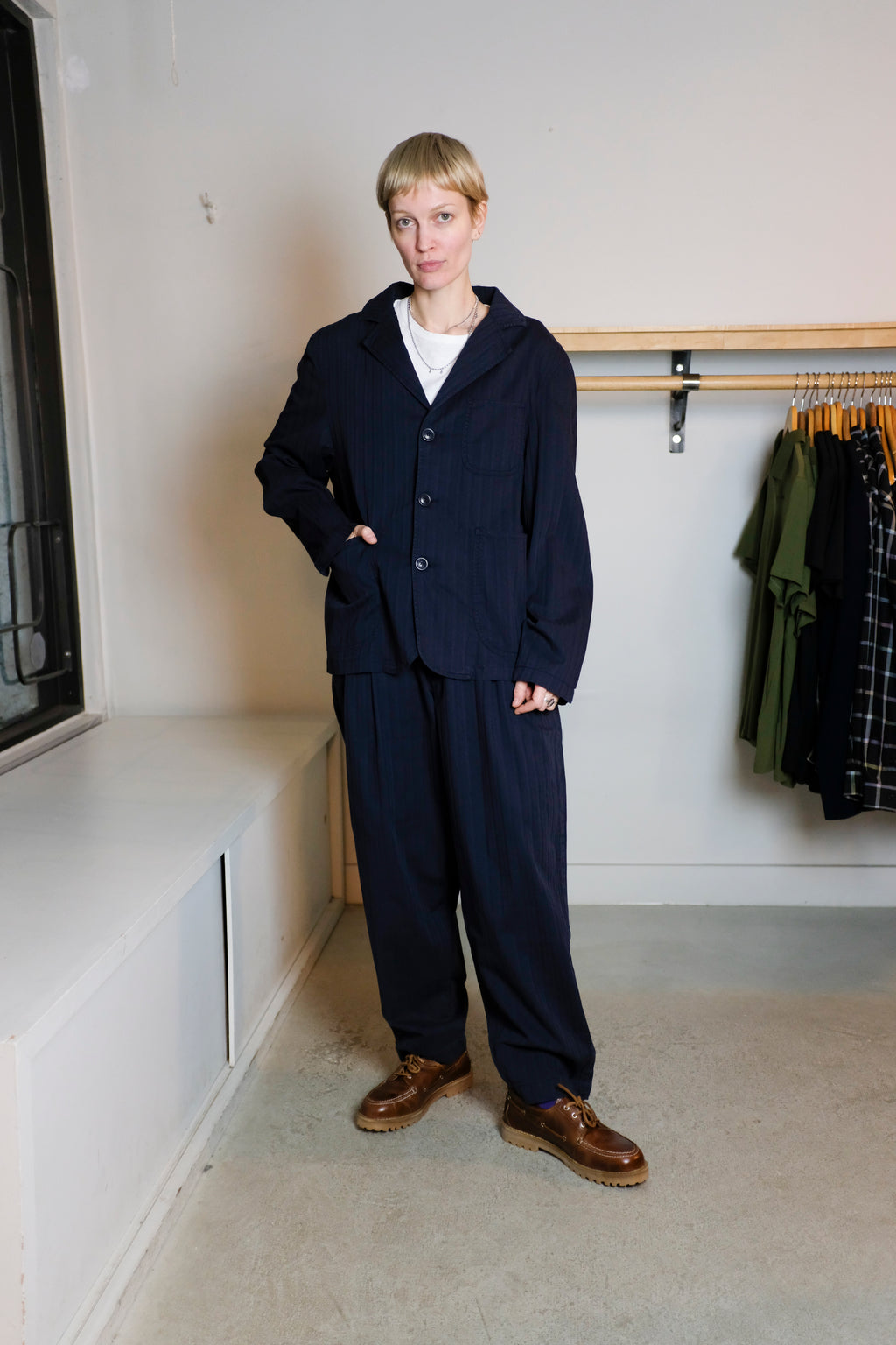 YMC - Creole Trouser - Scuttlers Jacket - Navy Herringbone - Front
