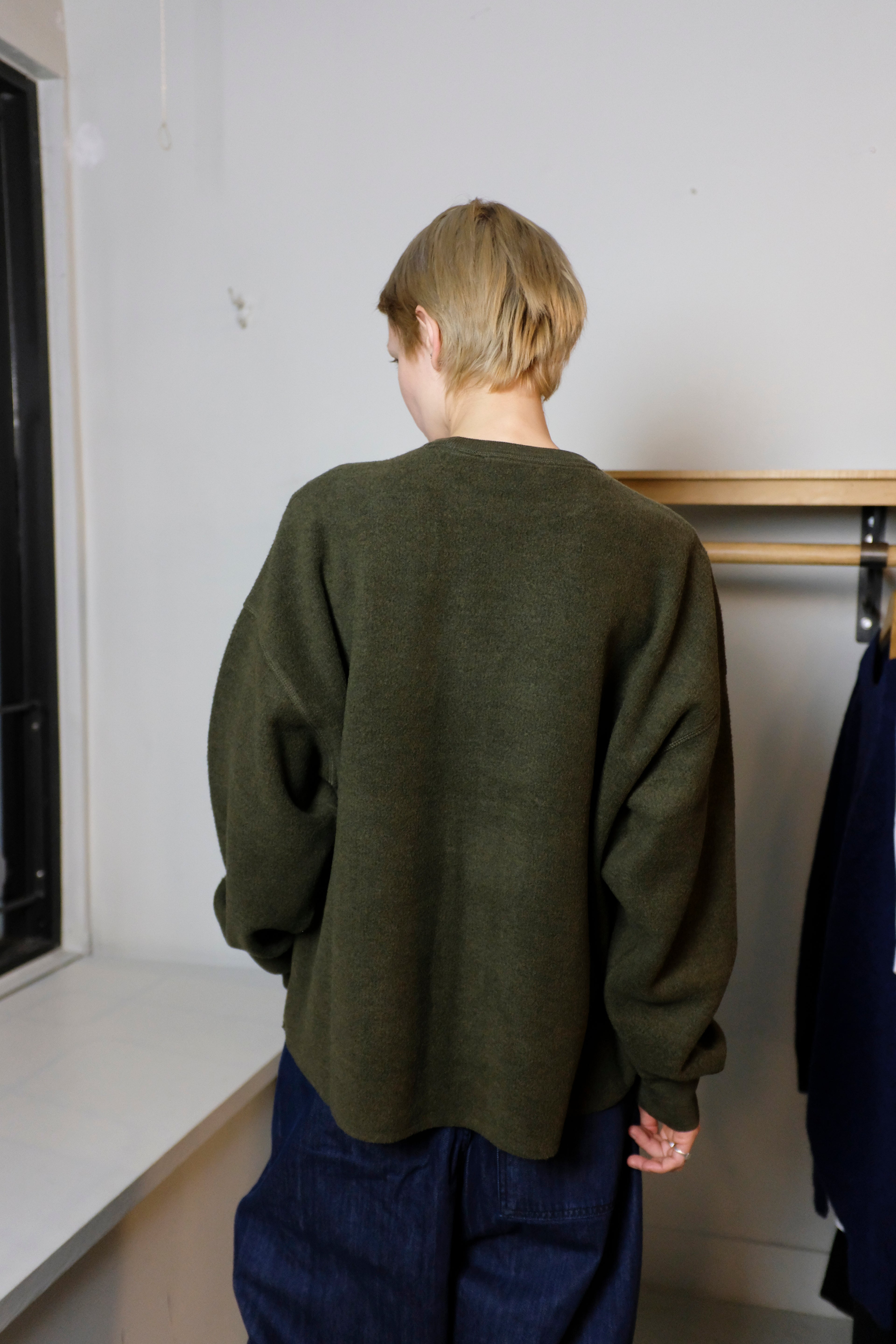 YMC - Studio Sweatshirt - Dark Green - flat back on female model