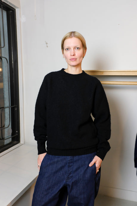 YMC - Suedehead Crew Knit - Black - flat front