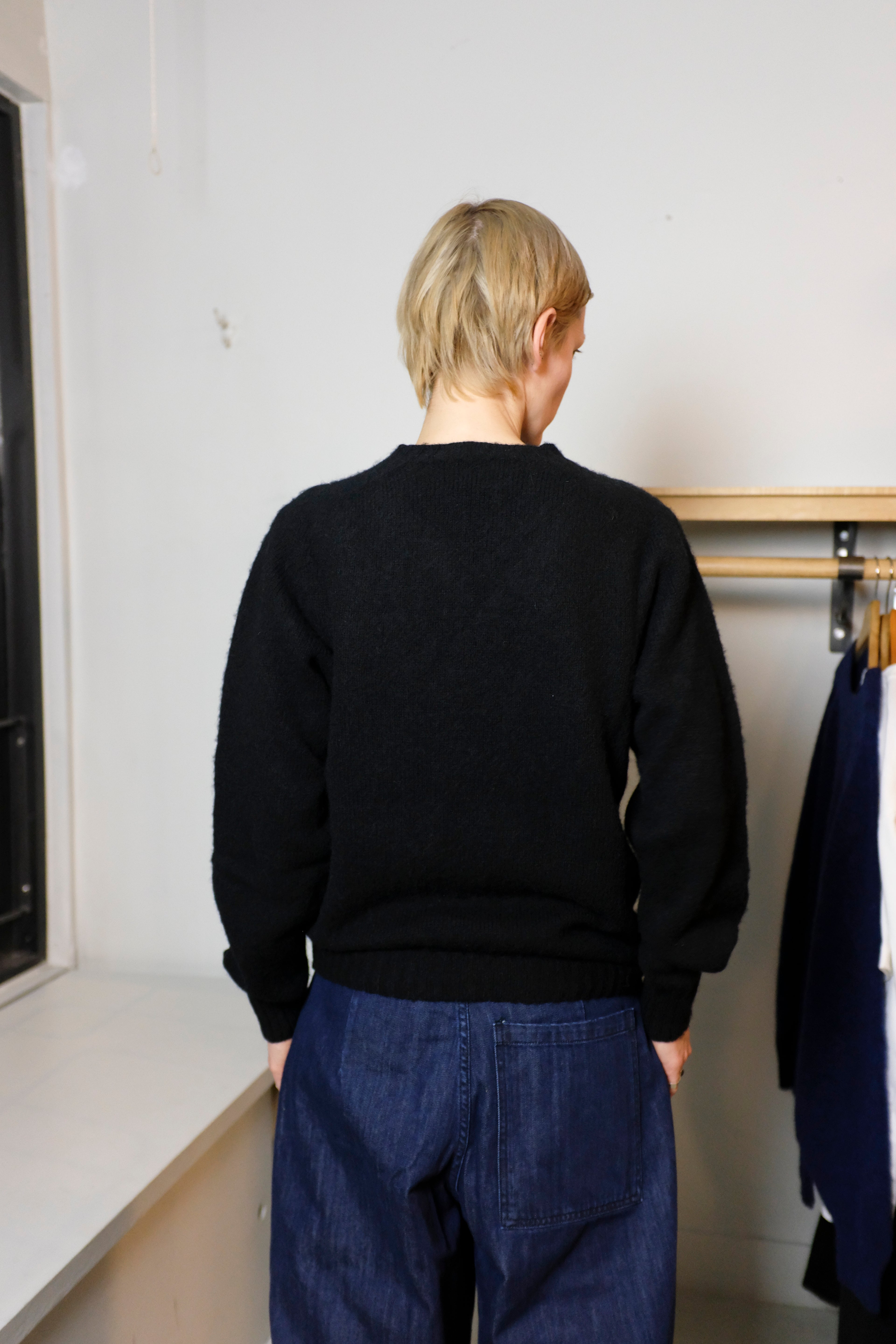 YMC - Suedehead Crew Knit - Black - flat back