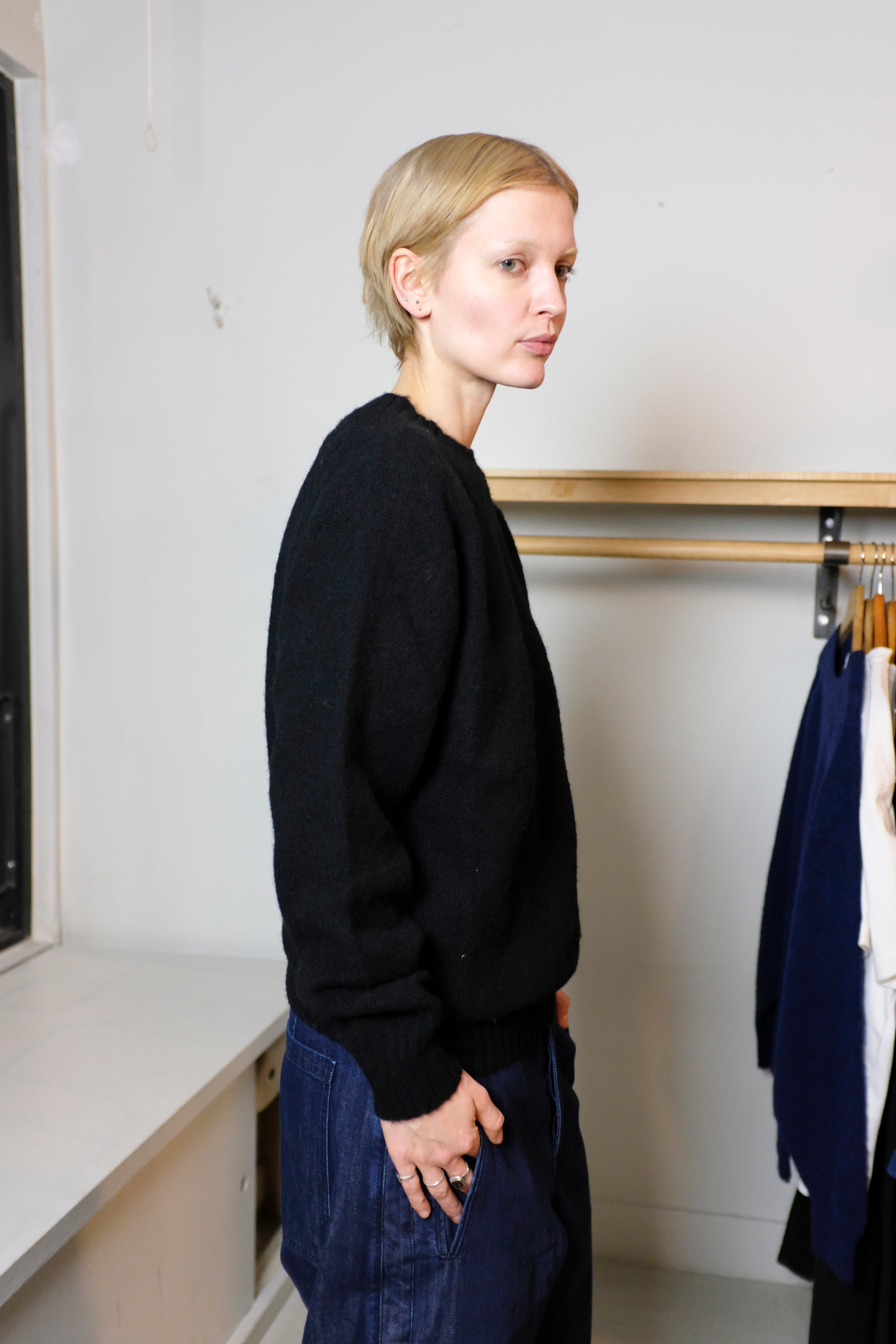 YMC - Suedehead Crew Knit - Black - flat side