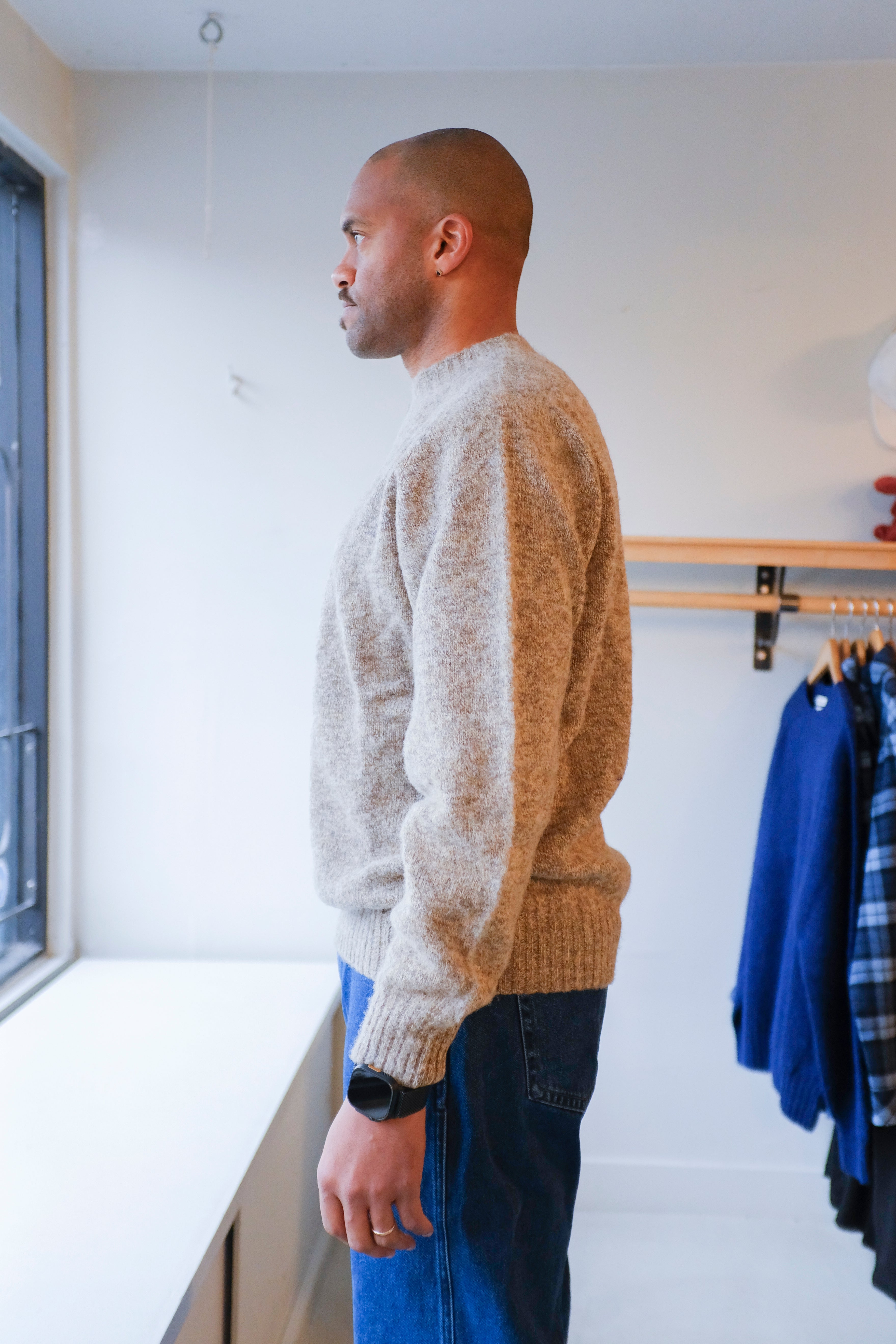 YMC - Suedehead Crew Knit - Natural - side