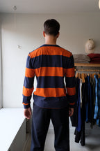 YMC - Tab Stripe Longsleeve T-Shirt - Navy/Spice - flat back