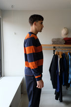 YMC - Tab Stripe Longsleeve T-Shirt - Navy/Spice - flat side