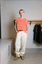 YMC - Day T-Shirt - Red - Bez Jean - Ecru Selvedge - Front
