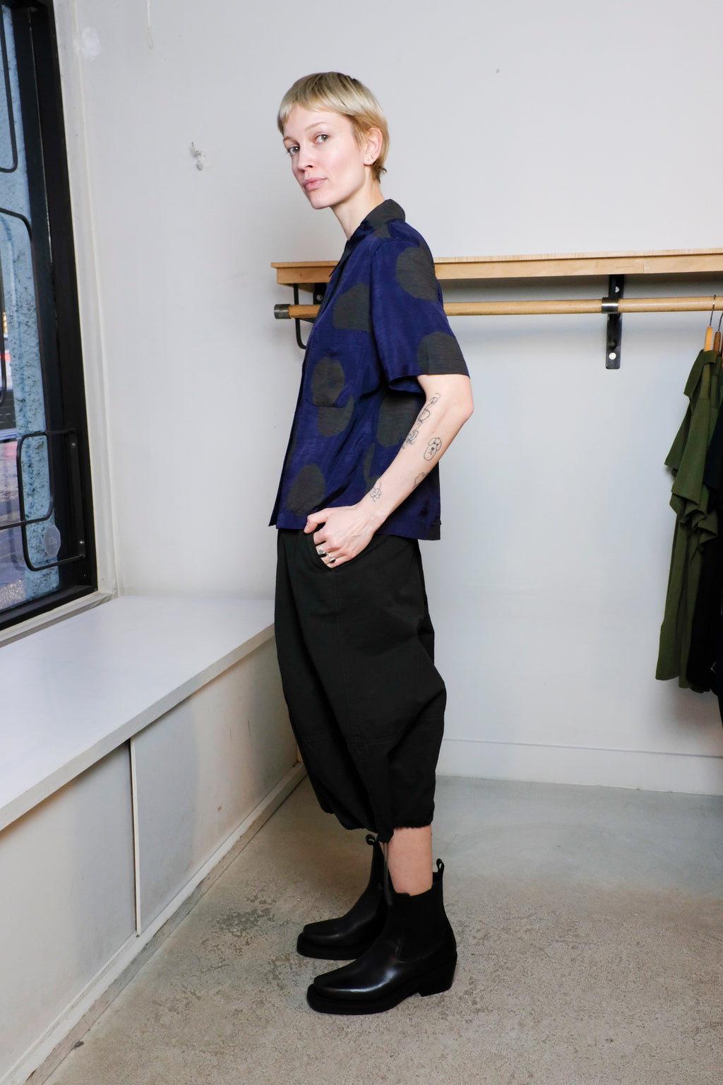 YMC - Vegas Shirt - Blue/Black Dots - Side