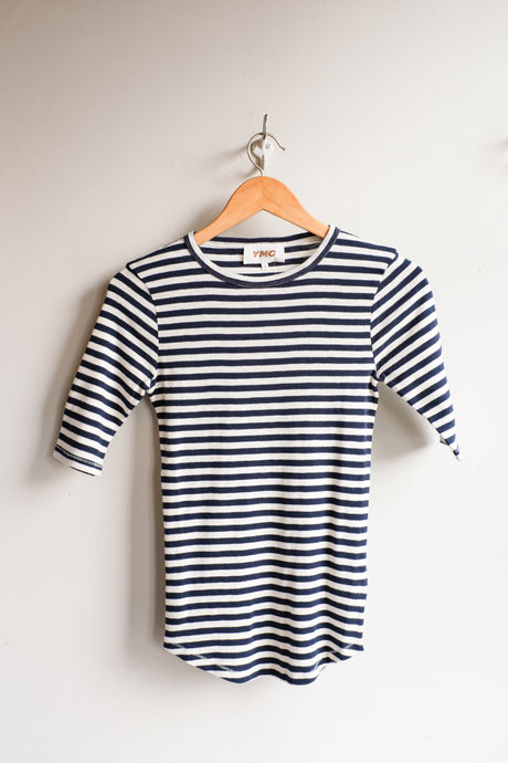 YMC - Charlotte Short Sleeve Top - Navy/White - flat front