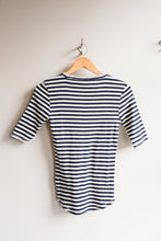 Load image into Gallery viewer, YMC - Charlotte Short Sleeve Top - Navy/White - flat back

