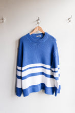 Load image into Gallery viewer, YMC - Flint Crew Knit Sweater - Blue/White - flat front

