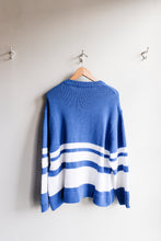 Load image into Gallery viewer, YMC - Flint Crew Knit Sweater - Blue/White - flat back
