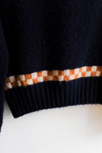 Load image into Gallery viewer, YMC - Jets Checker Crew Knit - Navy - flat detail
