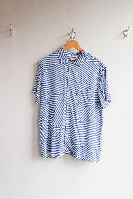 YMC - Malick Shirt - Blue Stripes/White Stripes - flat front