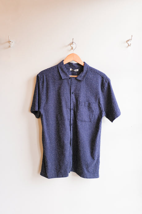 YMC - Malick Shirt - Navy/White Stitch - flat front