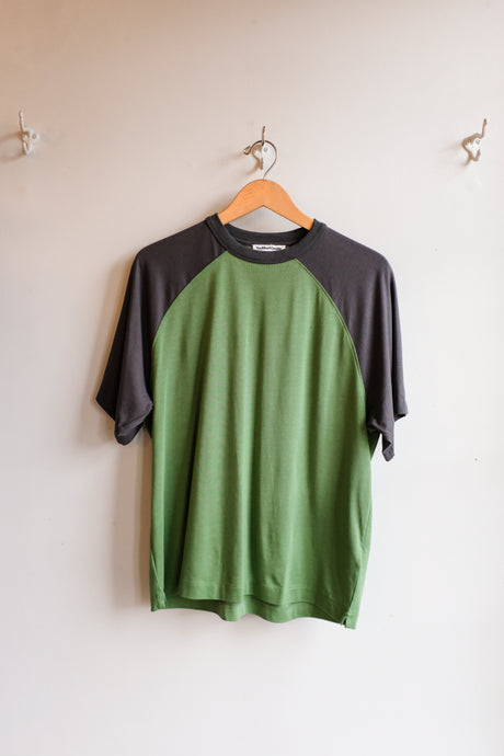 YMC - Triple Raglan T-Shirt - Grey/Green - flat front