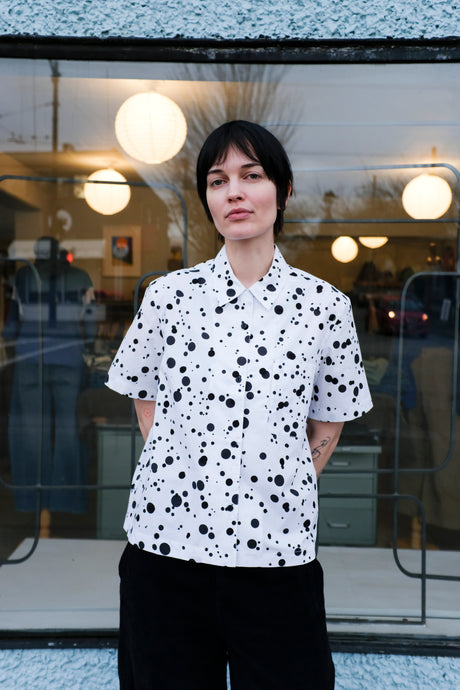 YMC - Vegas Shirt - White/Black Dots - front
