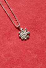Load image into Gallery viewer, A close up of the Posey pendant necklace from erica leal. This necklace is a thin box chain with spring ring closure, and features a single handmade posey flower charm - with 8 petals, and a centre. The tiny flower resembles that of a daisy
