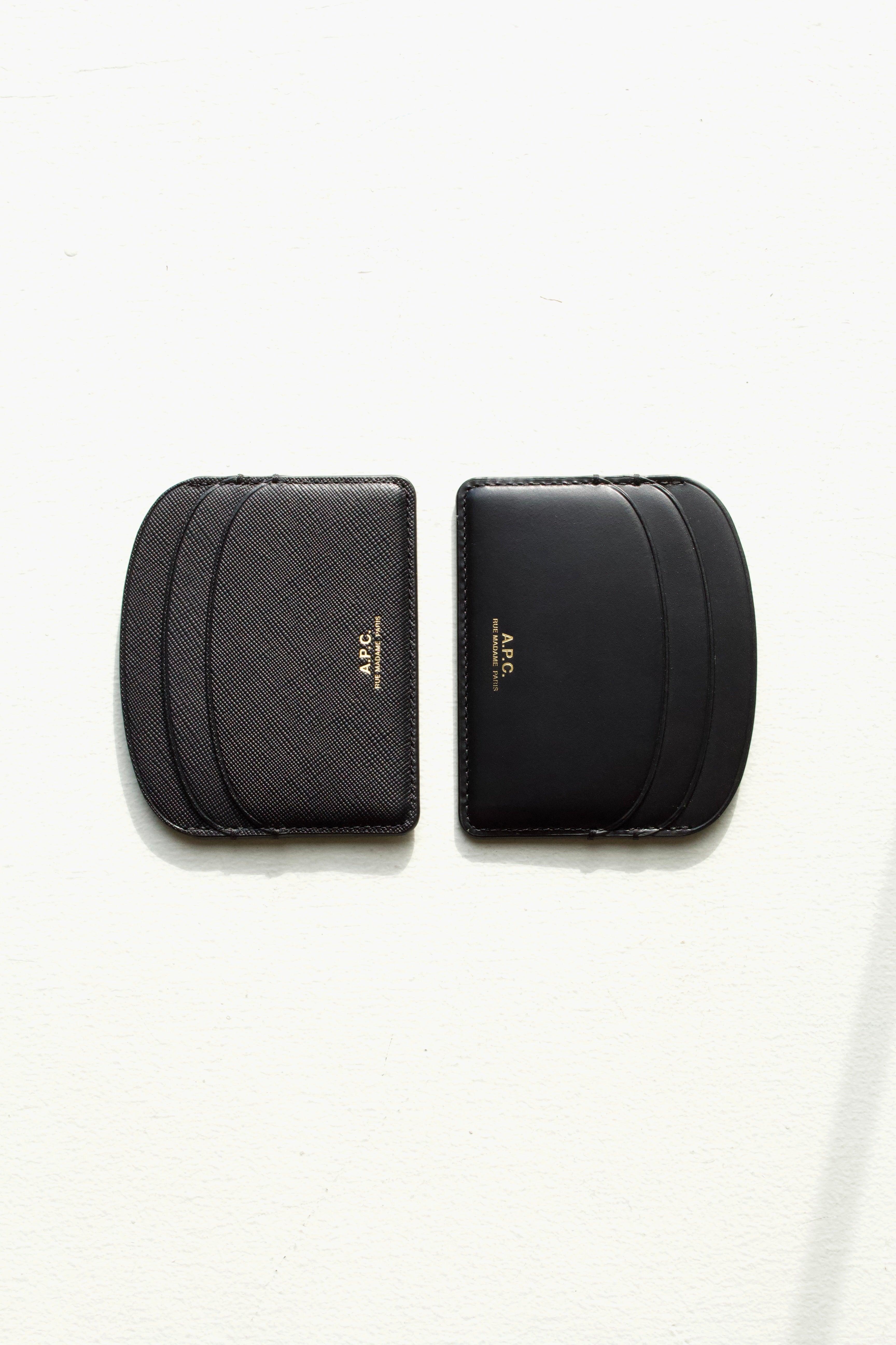 Demi-Lune Cardholder - Black and Black Embossed leather