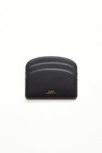 Demi-Lune Cardholder - Black calfskin leather- this true onyx black accessory features a slightly shiny finish