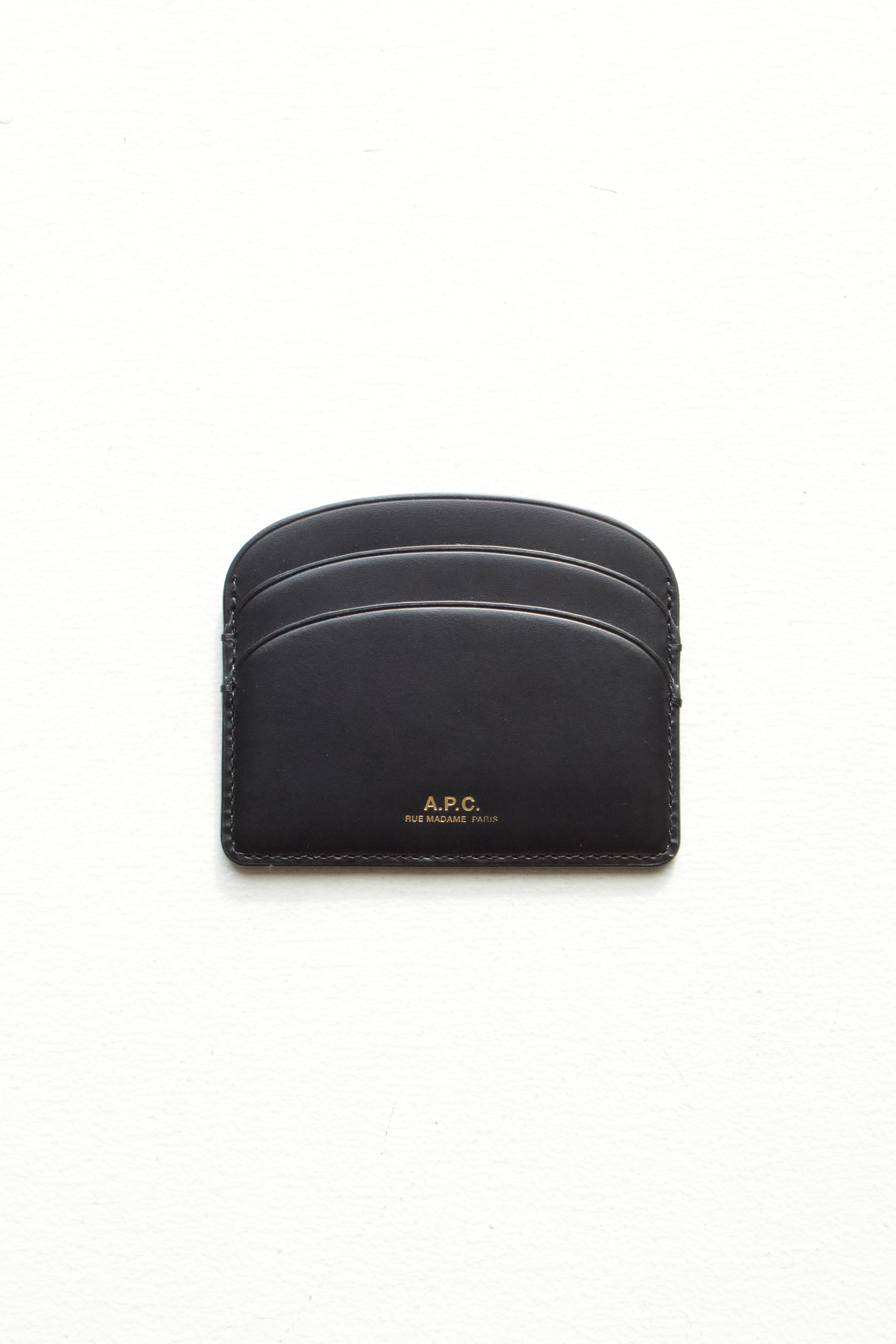 Demi-Lune Cardholder - Black calfskin leather- this true onyx black accessory features a slightly shiny finish