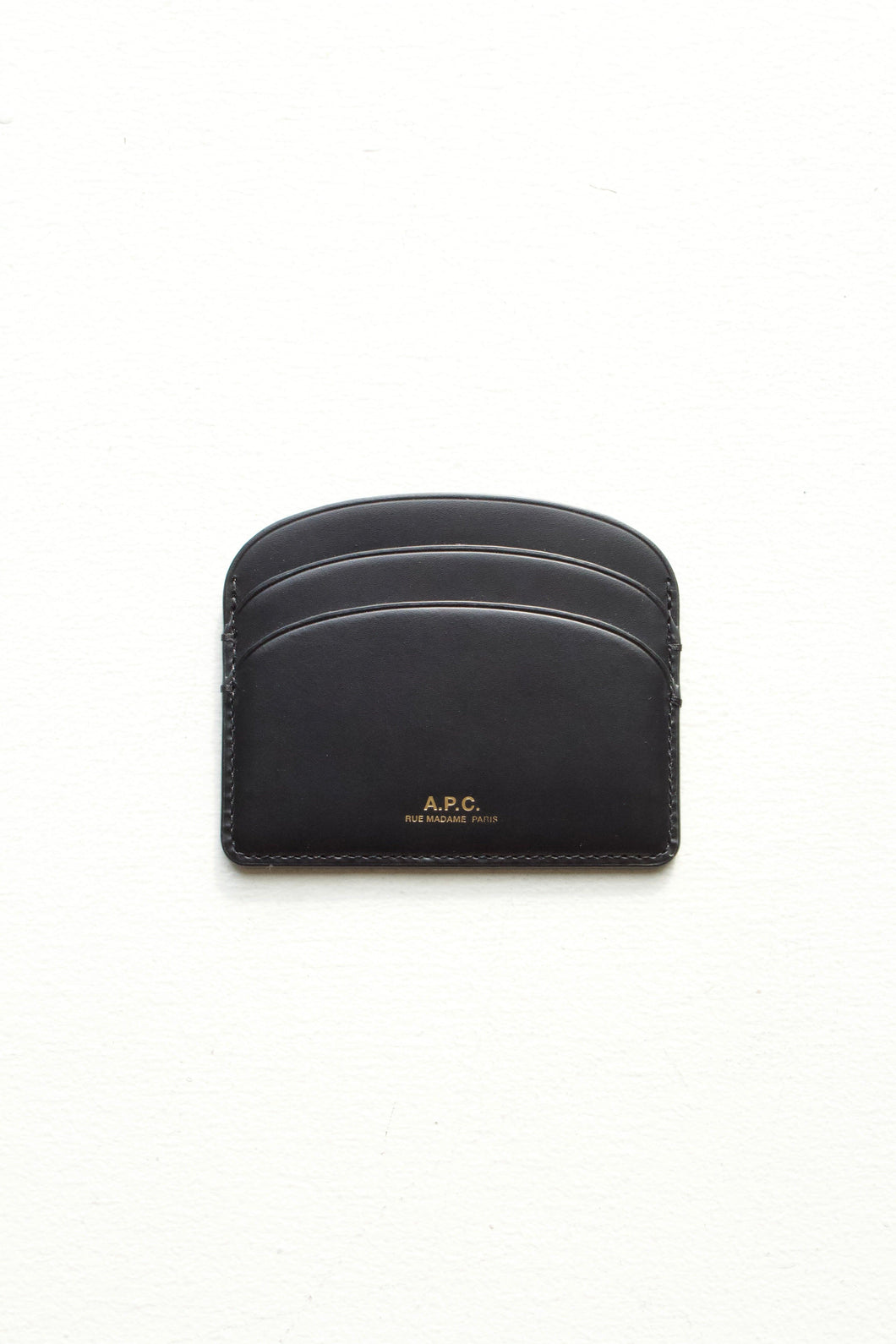Demi-Lune Cardholder - Black calfskin leather- this true onyx black accessory features a slightly shiny finish