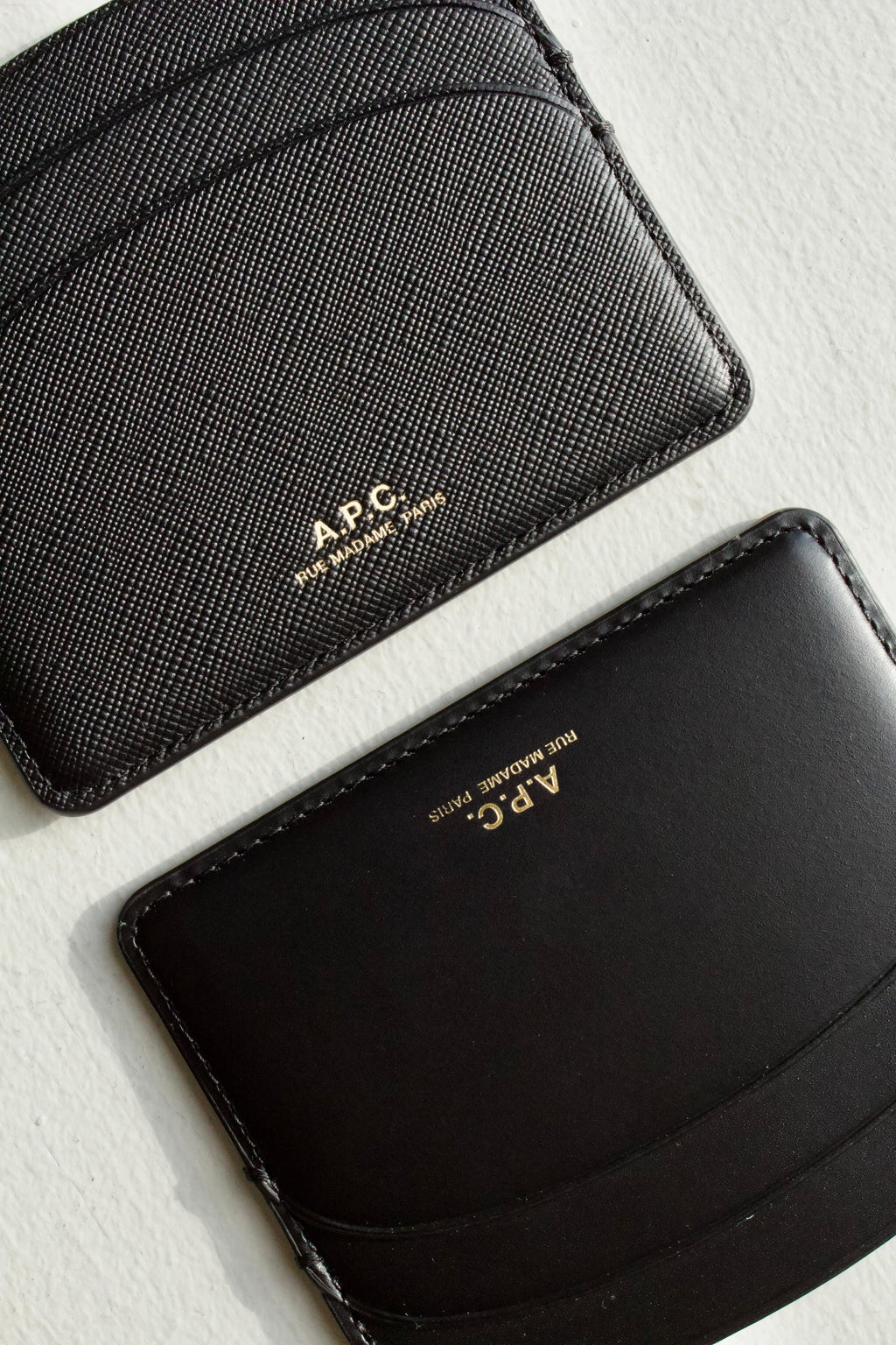 Demi-Lune Cardholder - Black and Black Embossed leather (close up)