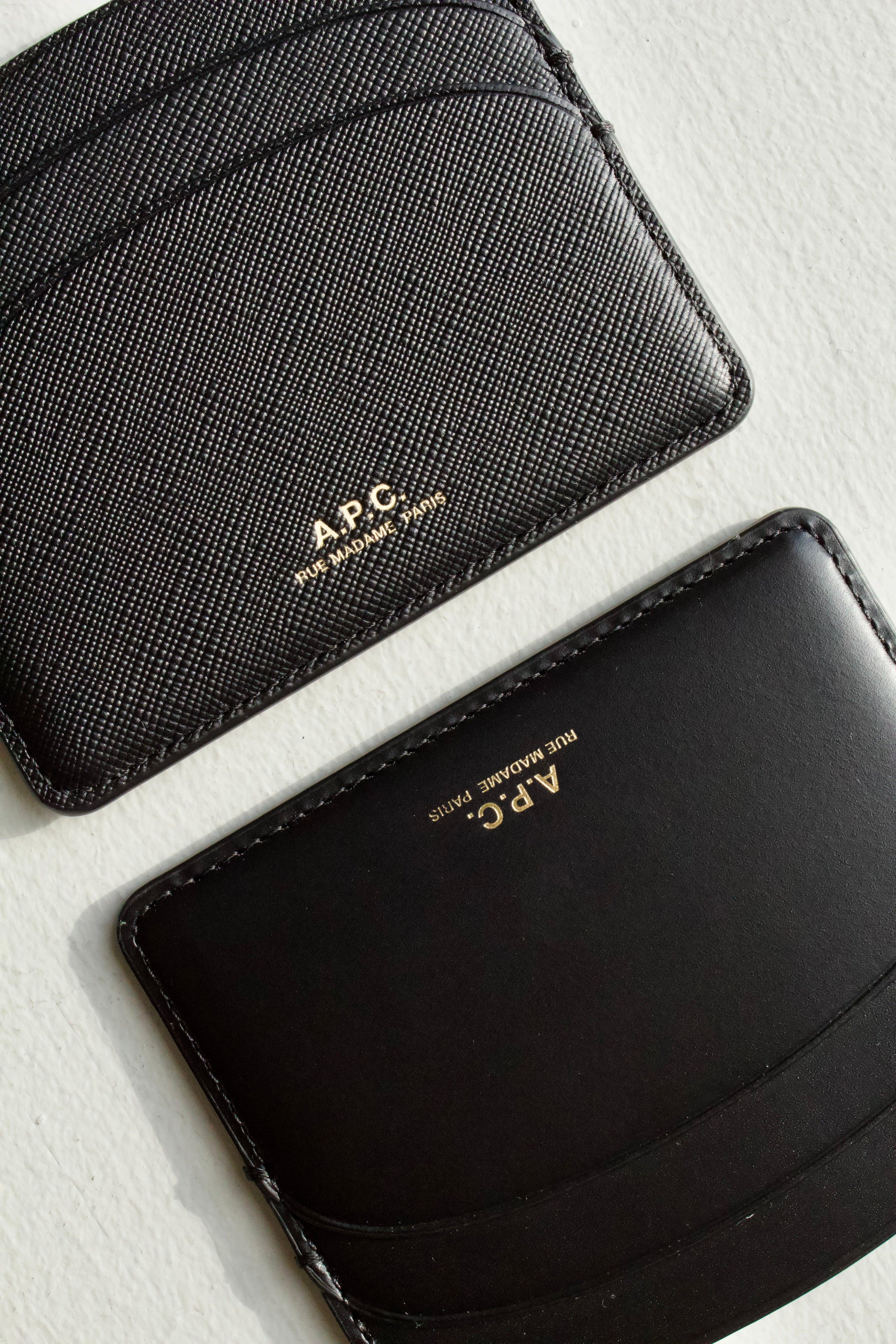 Demi-Lune Cardholder - Black and Black Embossed leather (close up)
