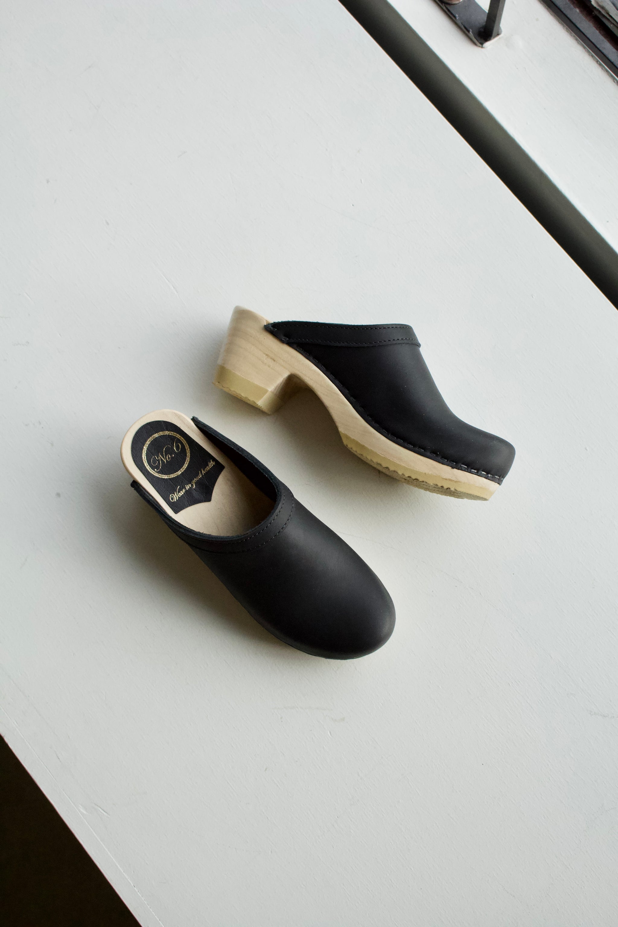 Old School Clog on Mid Heel Black Eugene Choo