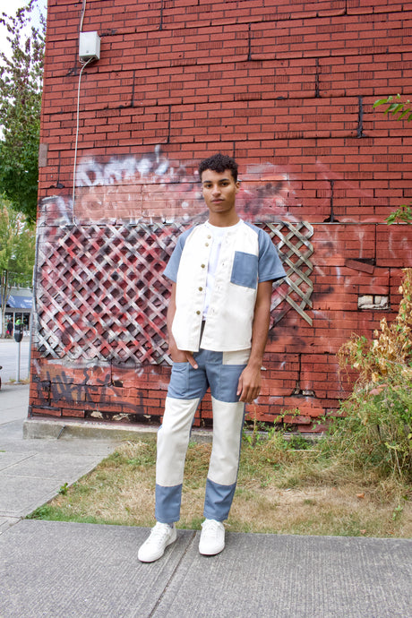 Old Fashioned Standard - Home Run Button Down Shirt in Oat Patchwork - front