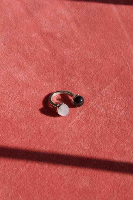 Ball Ring - Black Jade & Chalcedony - Eugene Choo