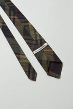 Load image into Gallery viewer, A close up of the underside of the green plaid tie - this tie is unlined 
